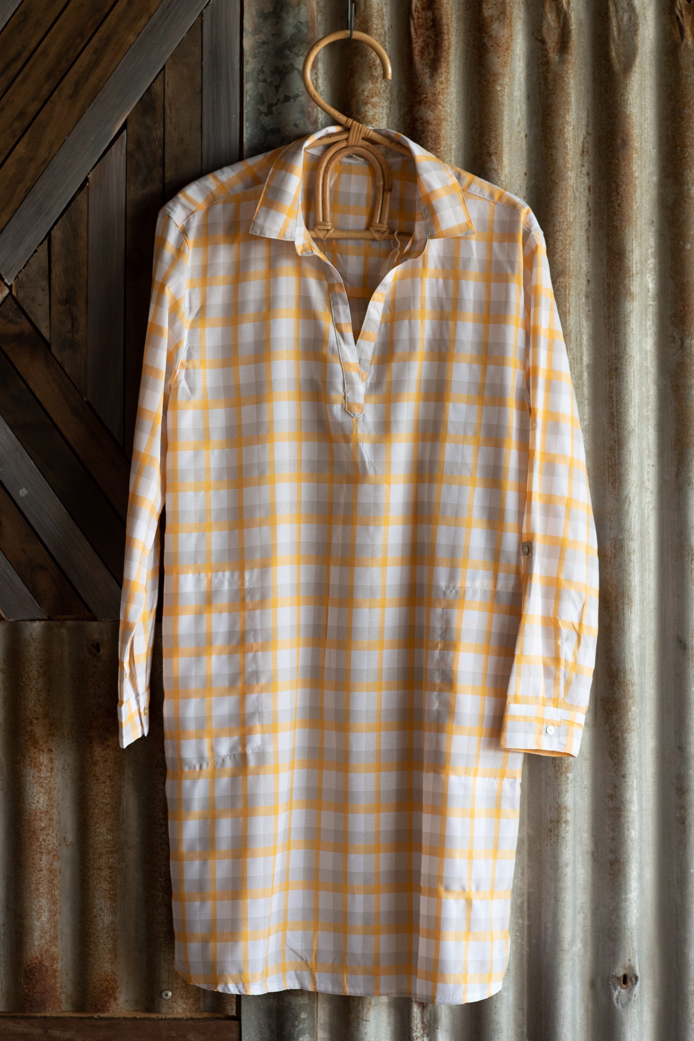 Lane Pocketed Check Cotton Shirt Dress - Yellow