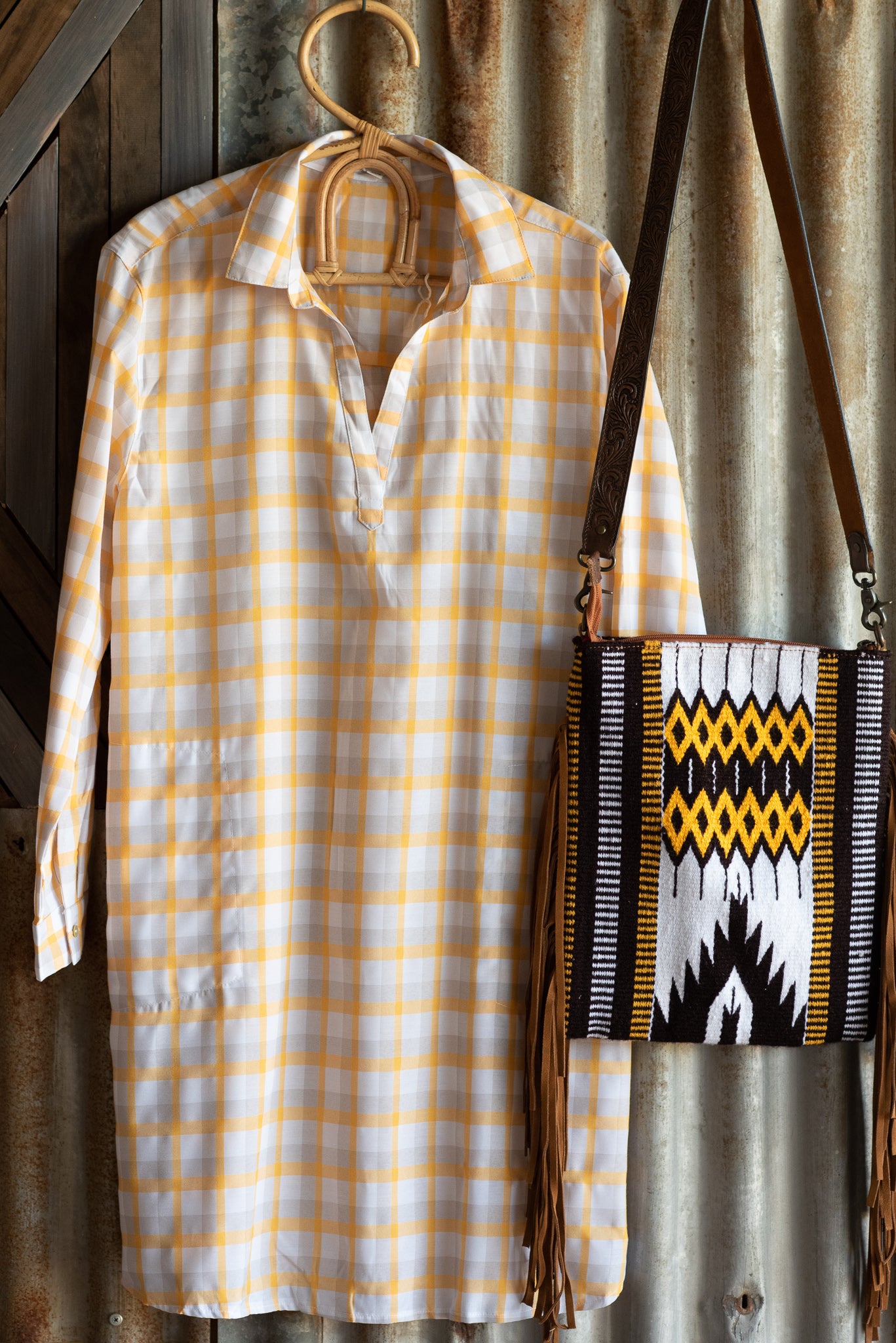 Lane Pocketed Check Cotton Shirt Dress - Yellow