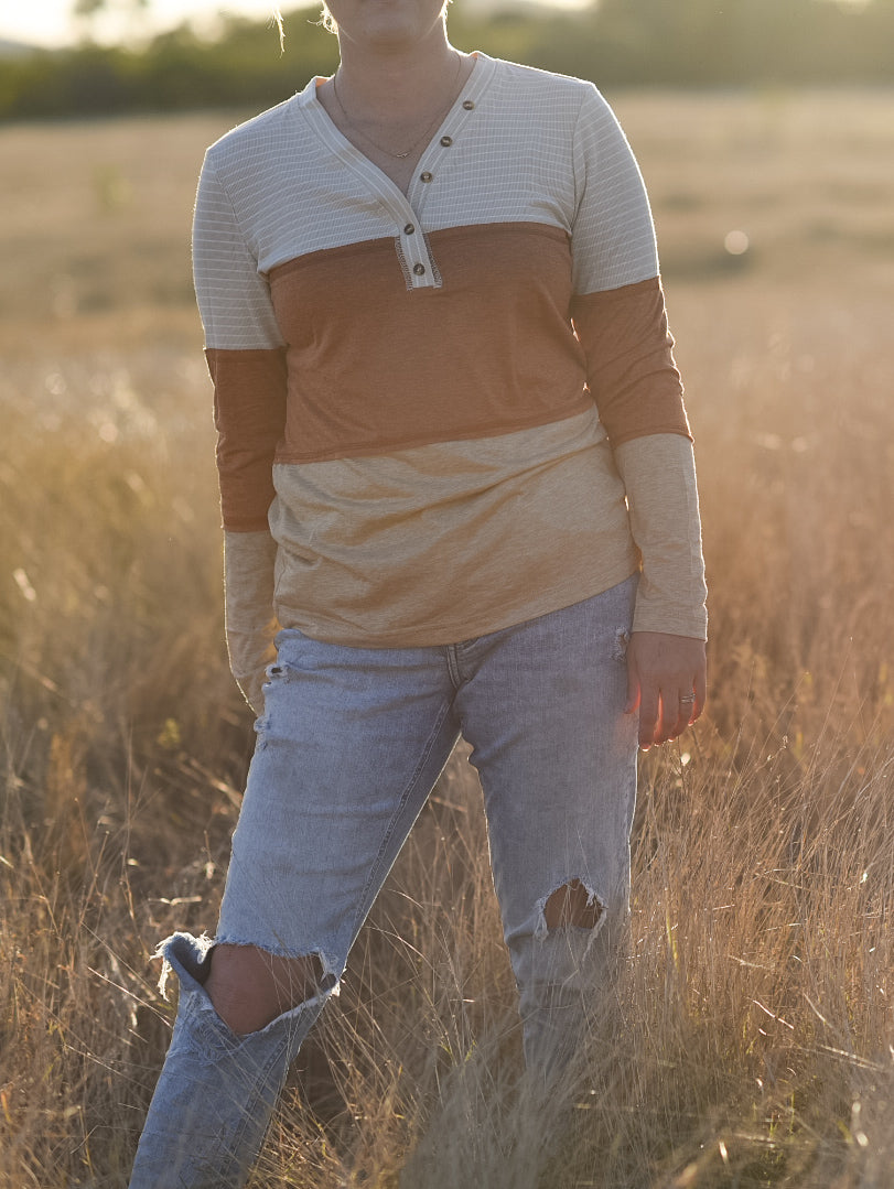 Striped Color Block Henley Top