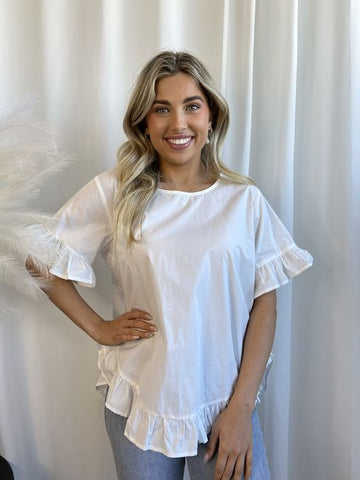 White Ruffle Sleeve Top